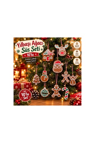 10 Lu Yılbaşı Ağacı Süs Seti Noel Temalı Dekoratif Çam Ağacı Süsleri Diğer