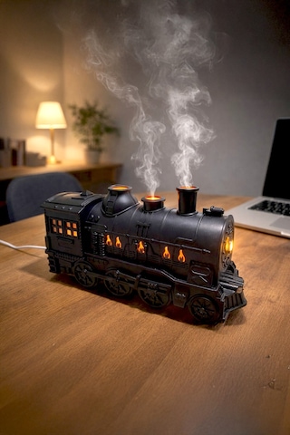Tren Aromaterapi Hava Nemlendirici Kumandalı Led Işıklı - Buhar Makinası Duman Halkası 300 Ml Kap.