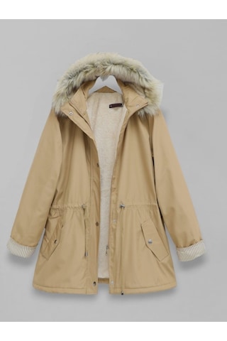Kürklü Çıkma Kapşonlu İçi Peluşlu Mont -vizon Göründüğü Gibi