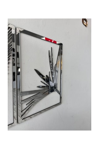 Mdf Üzeri Gümüş Pleksi Yaprak Ve Sazlık 'lü Set Duvar Dekorasyon Her Biri 35x25 Cm 001