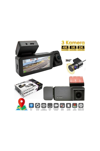 Rose Mr-46 Wifi Araç İçi 3 Kamera Gps'li Dvr Led Ekran Gece Renkli Sesli 4k+2k+1k