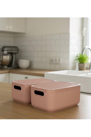 Okyanus Home Linea Smart Box Pembe 2,4 Lt 2 Adet Kapaklı Çok Amaçlı Saklama Kutusu Pembe