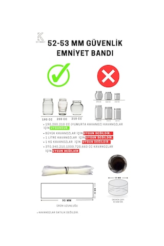 Standart Kavanoz Güvenlik Emniyet Bandı 100 Adet 52-53 MM Ağız Çapına Uygun 90 x 30 MM Baskısız