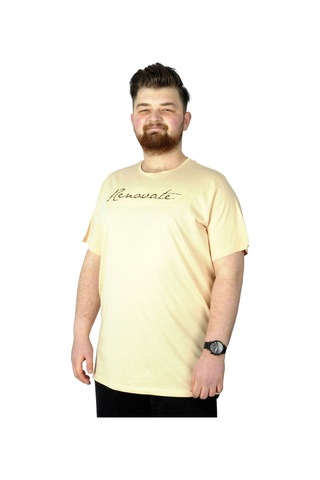 Mode Xl Büyük Beden T-Shirt Baskılı Renovate 22157 Bej 001
