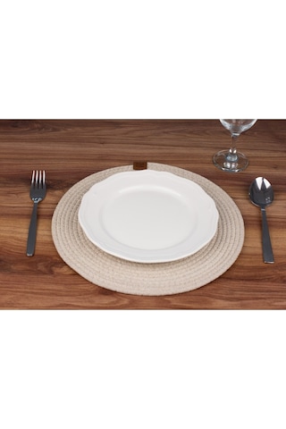 Krem Hasır Supla Amerikan Servis Şık Çeyiz Takımı Örgü Sunum Tabak Altlığı Krem