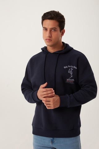 Polostate Erkek Ön Arka Age Of State Baskılı Sweatshirt Lacivert