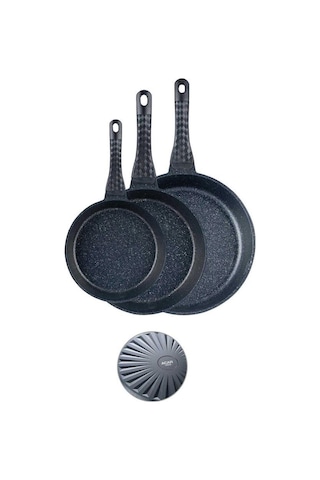 Acar Diamante 3 Lü Döküm Granit Tava Seti Siyah Siyah