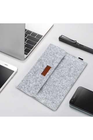 Vkemall 13.3 İnç Apple Macbook İçin Dört Bölmeli Felt Kılıf - Mouse Ve Şarj Cihazı Çantası İle Gri Koruyucu Torba Gri