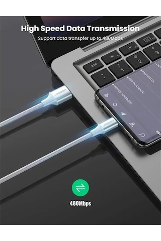 Ugreen Type-c To Usb-a 3a Qc Örgülü Hızlı Şarj Kablosu 1 Mt Gümüş Beyazı 60131
