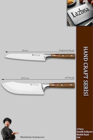 Hand Craft Mutfak Bıçak Seti Et Ekmek Şef Bıçağı 2li Set Mtf-2458 Ahşap