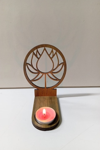 Periboia Lotus Çiçeği Figür Kahverengi Ahşap Gölge Mumluk Projeks Renkli