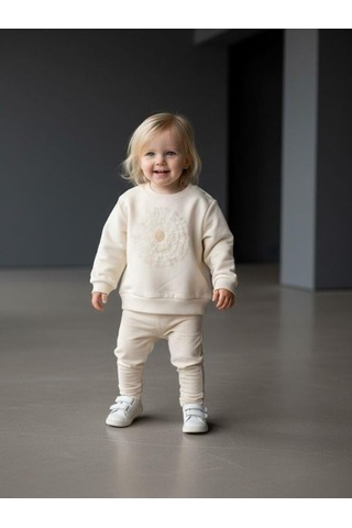 Zekids Kız Bebek Pamuklu Çiçek Detaylı Sweatshirt-16564 Krem