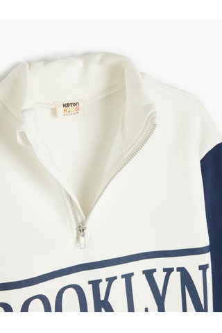 Koton Sweatshirt Dik Yaka Yarım Fermuarlı Şehir Baskılı Uzun Kollu Ekru 5wkg10186ak Ekru