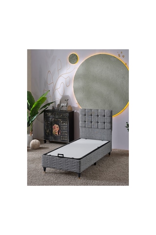 Beehanem Bengü Keten Gri 90x190 Tek Kişilik Keten Kumaş Baza Başlık Takımı 2'li Set 90 x 190