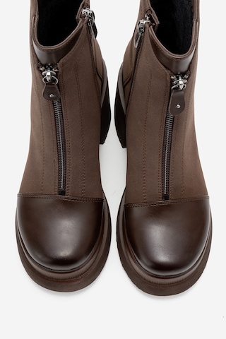 Anett Kahverengi Cilt-süet Fermuarlı Kadın Platform Topuklu Bot Kahverengi Deri