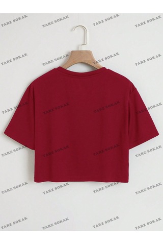 Flood Of Style Crop Ckod-232913 Ses Kaset Ve Mektup Grafik Kırpma Bordo