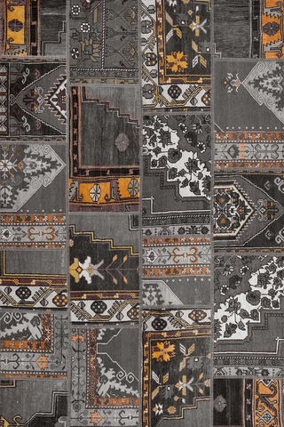 Patchwork Desenli Yıkanabilir Pamuk Taban Dijital Baskılı Halı Antrasit