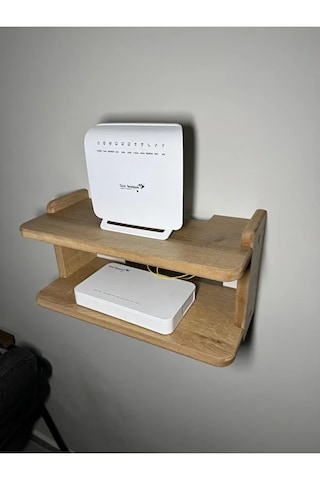 Dekoratif İkili Raf, Aksesuar Rafı, İki Bölmeli Modem Rafı