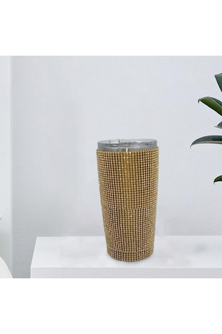 Homyl 600ml Seyahat Elmas Su Şişesi Kupa Vakum Tumbler Altın Altın