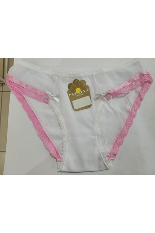 Papatya Penye Dantelli Kadın Slip Külot V55 Beyaz - Pembe Papatya Penye Dantelli Kadın Slip Külot V55 Beyaz - Pembe
