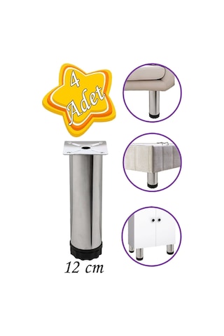 4 Adet Metal Ayarlanabilir 12 Cm Krom Destek Ayak Mobilya Kanepe Baza Koltuk Dolap Sehpa Ünite Ayağı Diğer