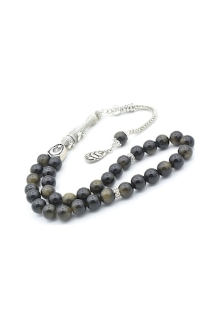 Murty99 Hakiki Doğal Rainbow Obsidyen Taşı Tesbih 8 Mm Siyah