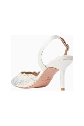Nicoli Rimini 70 Dantelli Slingback Topuklu, Kristal Taşlı, Sivri Burun, Lüks El Işçiliği Tasarım Beyaz