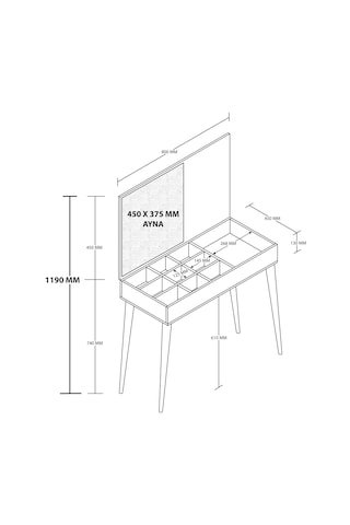 2222 Flora Düşer Kapaklı Aynalı Ahşap Ayaklı 80cm Makyaj Masası