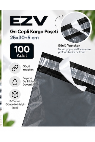 Gri Cepli Kargo Poşeti 25x30+5 Cm 100 Adet