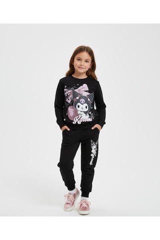 Kuromi Kiraz Kız Çocuk 2'li Alt Üst Takım Siyah