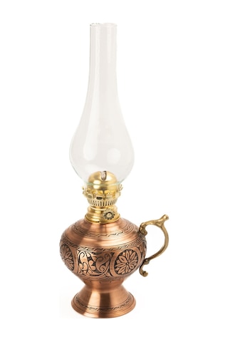 Dmt Gaziantep Bakır Osmanlı Ağır El İşlemeli Gaz Lambası Yük:38cm Kalınlık:0,8mm Kırmızı - Siyah