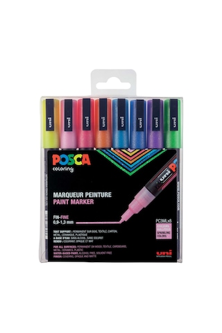 Uni Posca PC-3M Glitter Colours Su Bazlı Boyama Markörü Seti Siml