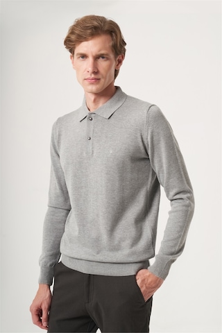 İmza Gri Polo Yaka Uzun Kol Örme Comfort Fit Pamuklu Kazak 1012265150