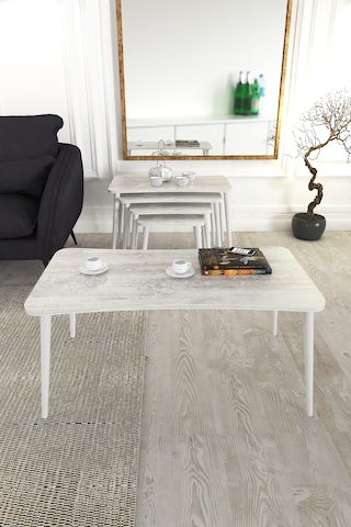 Milas 5li Orta Sehpa Ve Zigon Sehpa Kristal Ahşap Ayaklı Sehpa