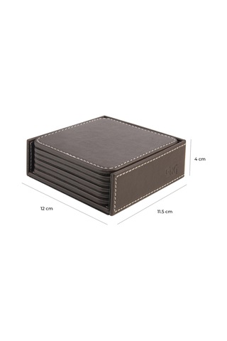 Bardak Altlığı,6 Lı Set,masaüstü Kare Cup Coaster,vegan Suni Deri,11x11 Cm.,kahverengi