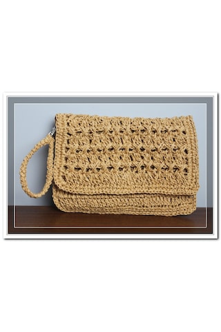 Aleylife El Yapımı Kağıt İp Clutch Makyaj Çantası -lacivert Sütlü Kahve