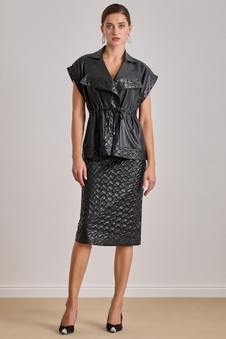 Diz Altı Siyah Deri Etek Siyah