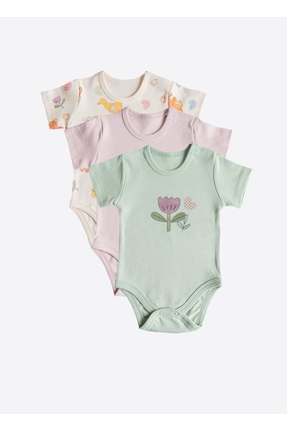 KitiKate Organik Cute Bunny 3'lü Kısa Kol Body Pembe