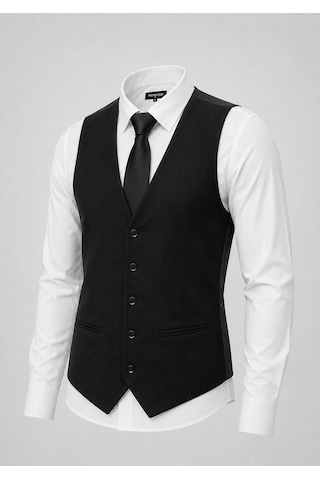 Classics Men Erkek Slim Fit Siyah V Yaka Kruvaze Yelek - 7476