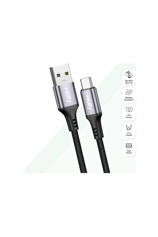 Usb-a To Type-c Hızlı Şarj Kablosu 18w, 480mbps, 1.2m, Dayanıklı Örgü V0203001