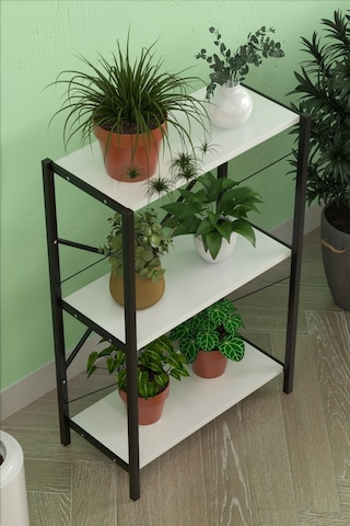 Üç Katli Çok Amaçli Raf Siyah Profil Çam Sunta 60x24x80 Cm Mtl051 Siyah-çam