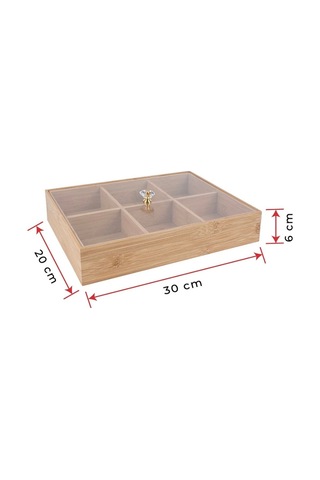 6 Bölmeli Ahşap Organizer,çerezlik,lokumluk,kahvaltılık,çay Poşeti,takı Kutusu,30x20 Cm,kulplu Kutu Bej
