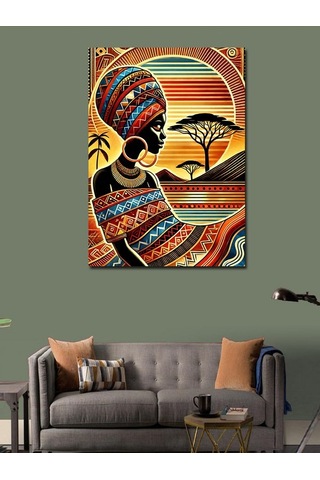Kanvas Tablo Afrika Kadını Ve Desenli Arka Plan 50cmx70cm