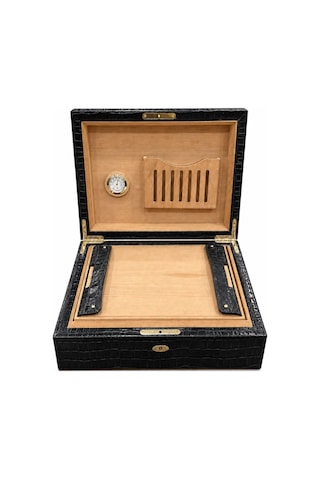 Cohiba Siyah Timsah Desenli Dışı Deri Humidor Puro Kutusu Tr9998