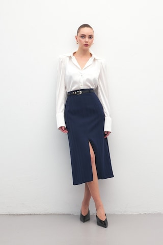 Sateen Anna Yırtmaçlı Etek - Lacivert-137175 Lacivert