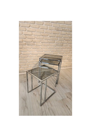 Füme Camlı Metal Zigon Sehpa Gümüş - 908289047 Gümüş