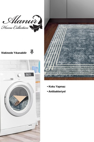 Dekoreko Kaymaz Taban Djt Mutfak Halısı Yıldız Deri Modern M5142 Mavi
