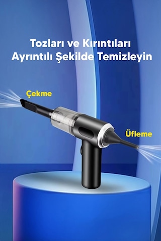 Araç İçi Süpürge Siyah 0-250 Watt 5-10 Dba Ses Seviyesi 1-2 Saat Şarj 2 Yıl Garantili