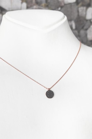 Siyah Taşlı Mercimek Gümüş Kolye Rose Gold