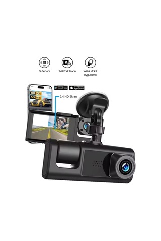 Araç İçi Wi-fi Güvenli Sürüş Kamerası Shd Ön İç 2 Kameralı G-sensör Mobil Uygulama İle Kolay İzleme